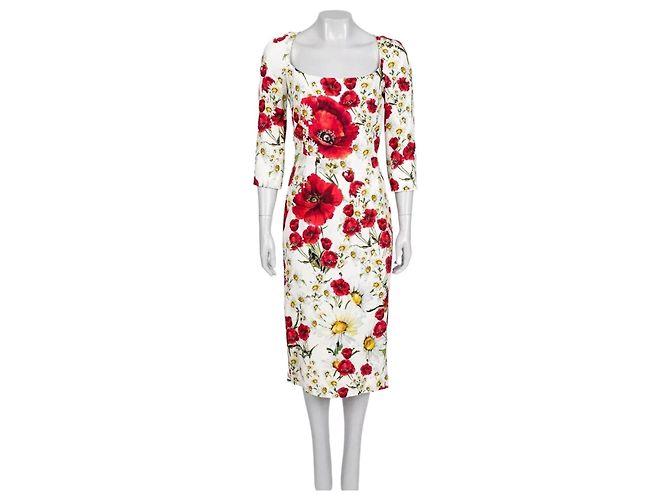 Dolce & Gabbana weißes Etuikleid mit Blumenmuster IT 42 gebraucht