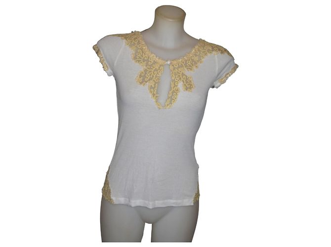 Ermanno Scervino Top de renda branco e amarelo