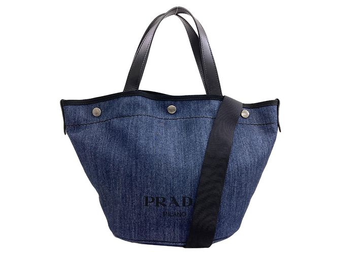 Borsa Tote 2-Way in denim Prada Blu navy