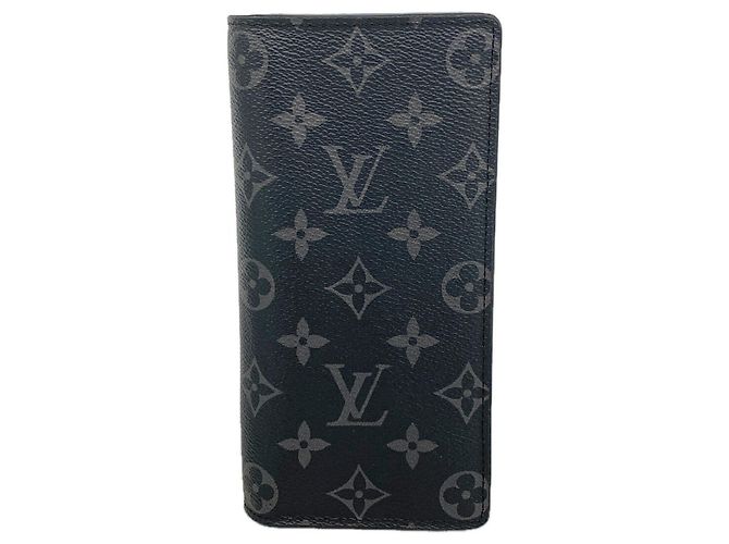 Louis Vuitton Monogram Eclipse Portefeuille Brazza Long Wallet Nero
