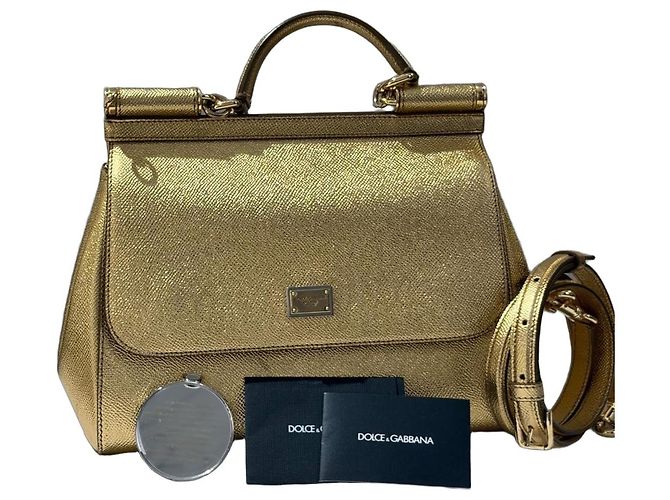 Bolsa Dolce & Gabbana Sicily em couro laminado dourado