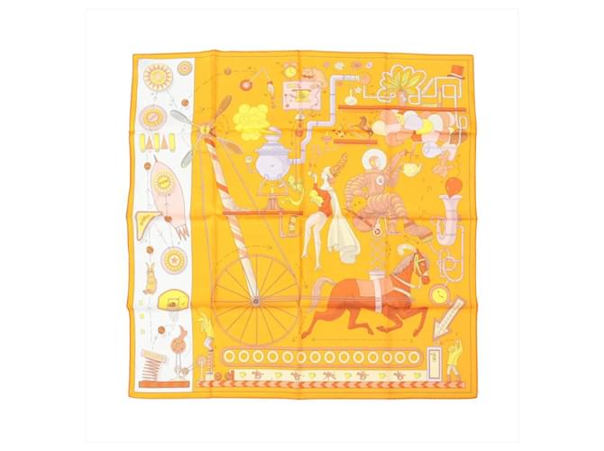 Hermès Carré 90 "Tea for Two" Silk handkerchief in Orange 