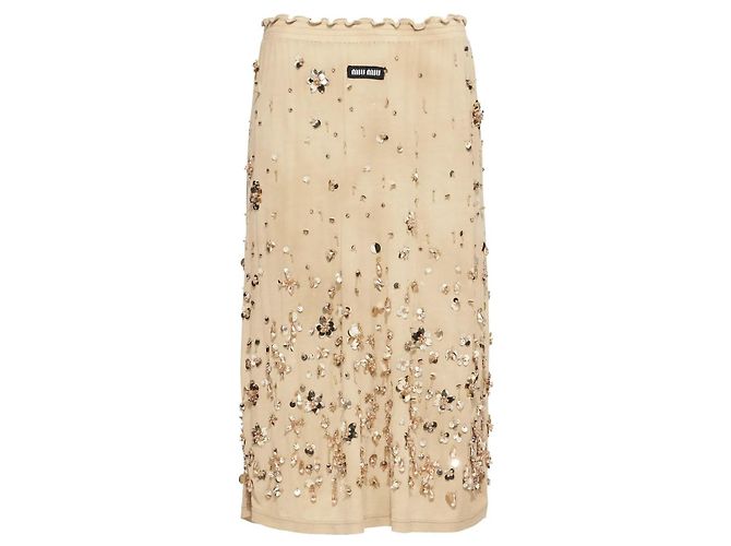 Falda midi adornada Miu Miu en Beige