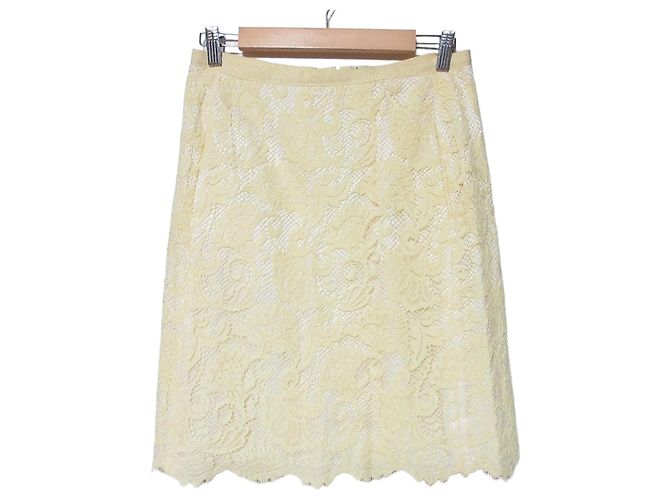 Autre Marque Jupe en dentelle à fleurs Drawer Jaune