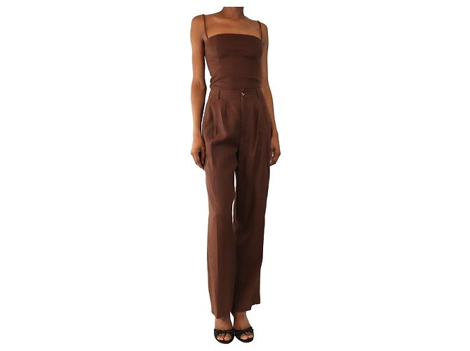 Reformation Set top e pantaloni in lino marrone - size UK 4
