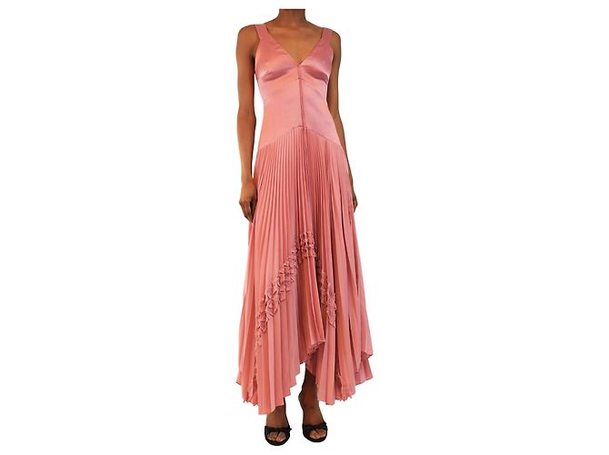 Alexis Vestido plissado rosa sem mangas com decote em V - size S