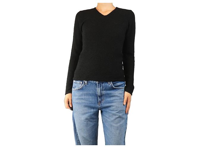Totême Schwarzes texturiertes Oberteil mit V-Ausschnitt - size S