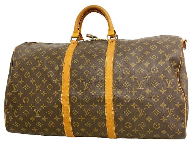 Borsa Louis Vuitton Boston Monogram Keepall Bandoulière 55 Marrone