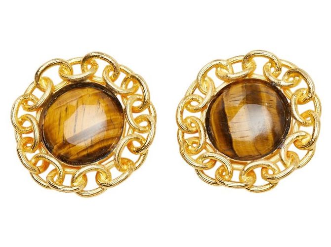 Pendientes de círculo Chanel Castaño Dorado