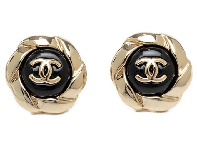 Orecchini Chanel Vintage Coco Mark Nero D'oro