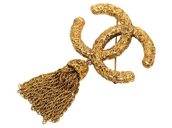 Spilla a frange Chanel Vintage Coco Mark Lava D'oro