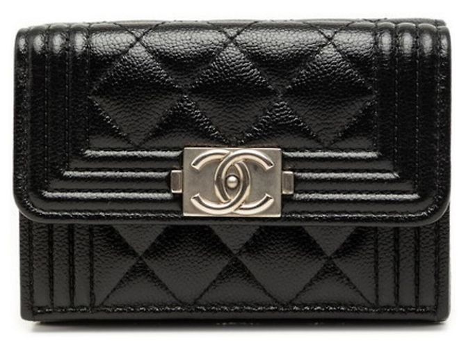 Chanel Boy Coco Mark Small Mini Wallet Black