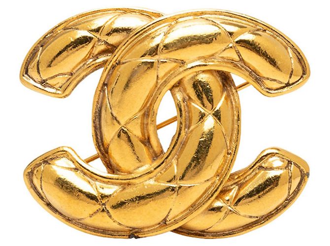 Chanel Vintage Matelassé Coco Mark Brosche Golden
