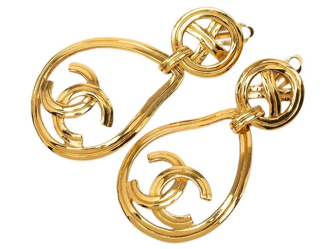 Brincos de pressão vintage Chanel Coco Mark Dourado