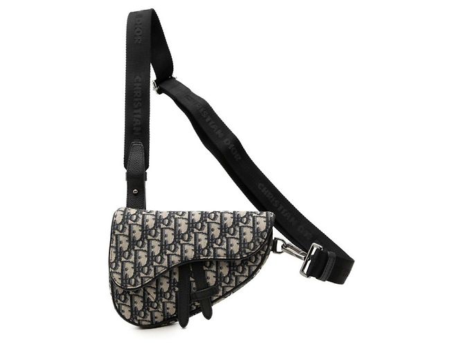 Borsa a tracolla Saddle Dior Oblique Christian Dior Nero Beige