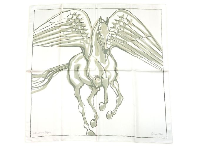 Hermès Libre Comme Pégase Seidentuch 90 cm - Weiß Grau
