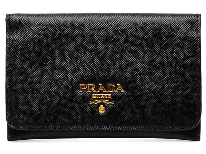 Tarjetero Prada de piel Saffiano negra Negro