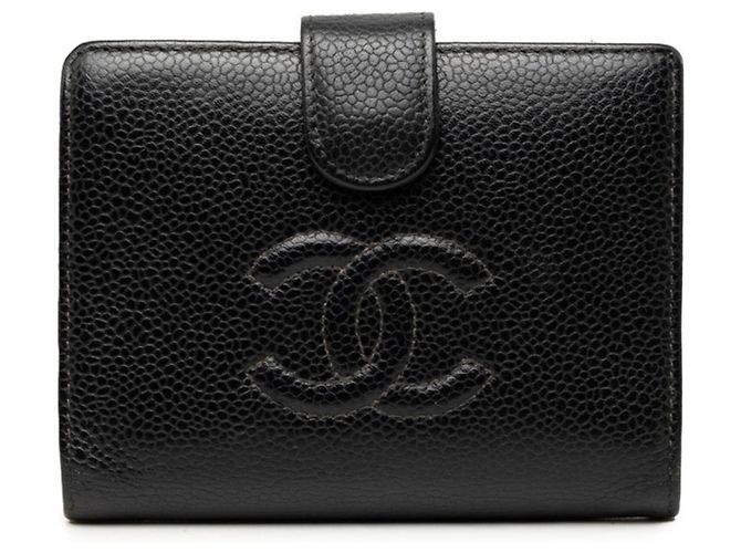 Cartera bi-fold Chanel de piel caviar negra Negro