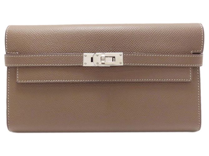 Hermès Cartera Hermes Kelly Long en Etoupe Gray Gris pardo