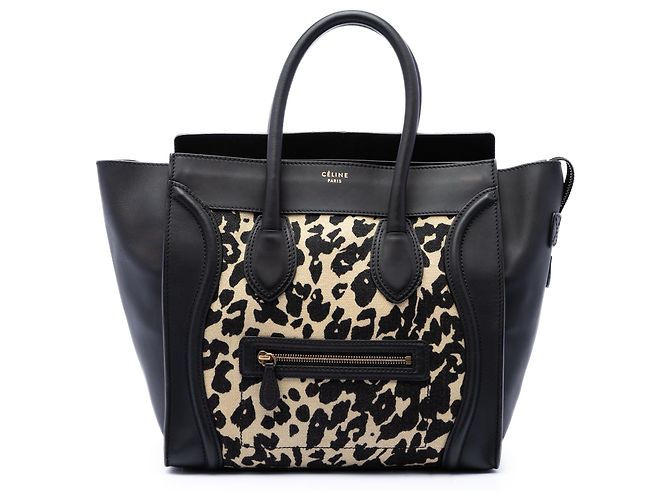 Céline Celine Mini Canvas Leopard Print Luggage Tote Beige