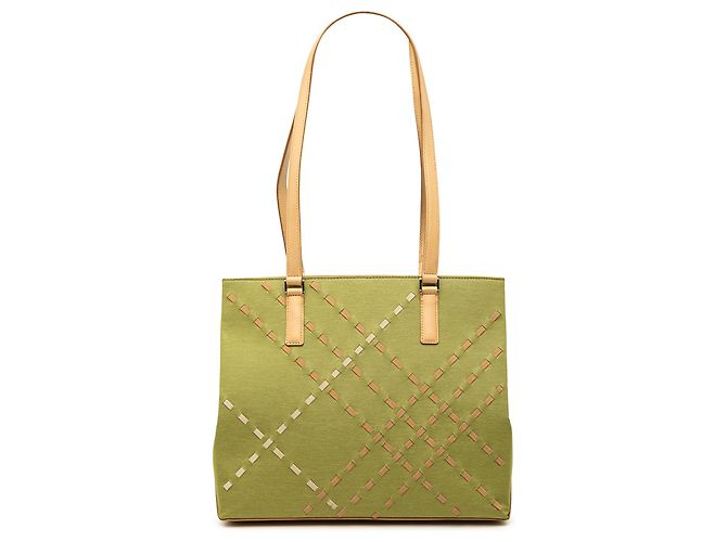 Burberry Supernova Check Canvas Tote mit grünen Nähten Hellgrün