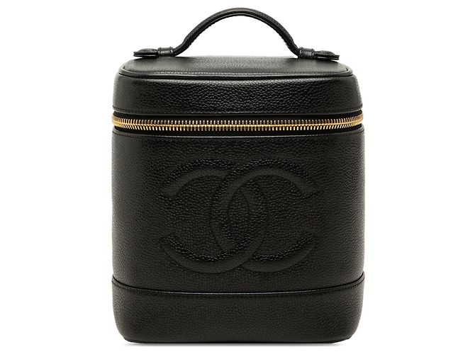 Chanel Black CC Caviar Vanity Case Preto