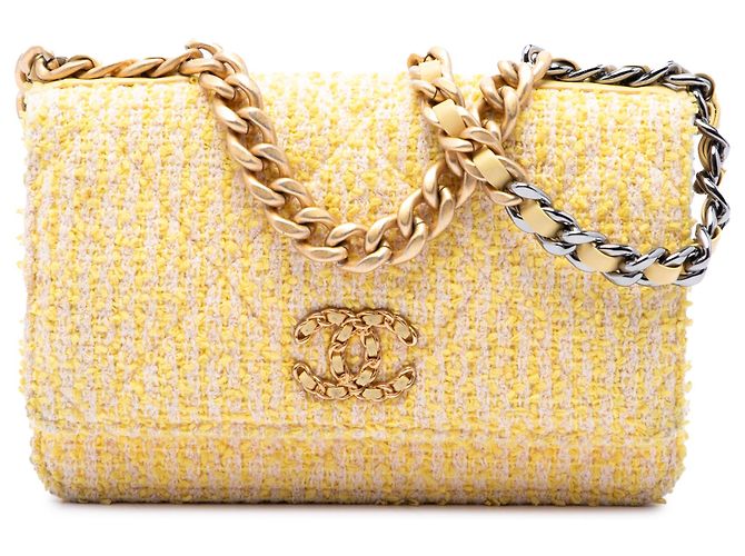 Chanel Yellow Tweed 19 Wallet On Chain