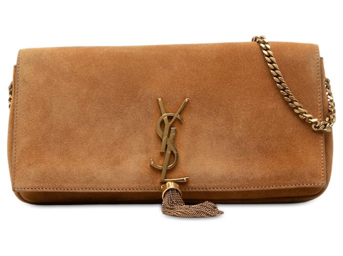 Sac à pompon Saint Laurent Kate 99 en daim marron avec monogramme