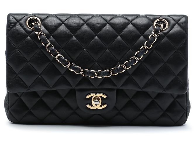 Chanel Black Medium Classic Lambskin Double Flap Negro
