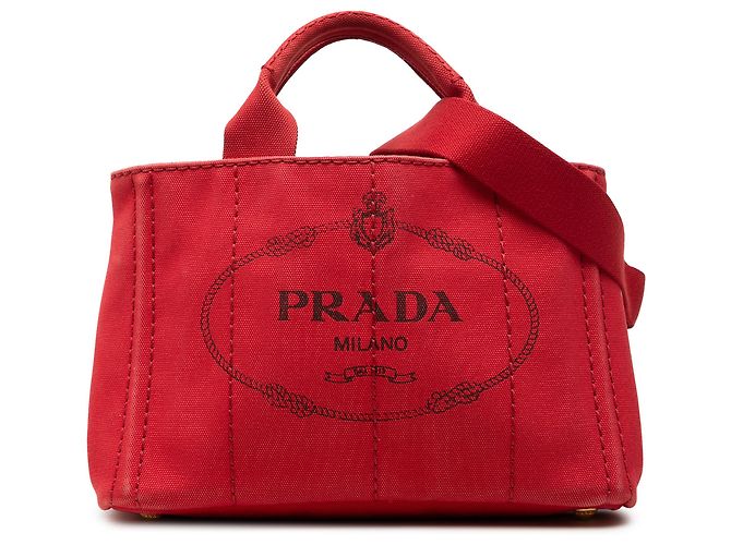 Bolso Tote Prada Small de lona Canapa rojo con logo Roja