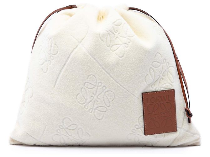 LOEWE Beige Anagram Terry Cloth Drawstring Pouch