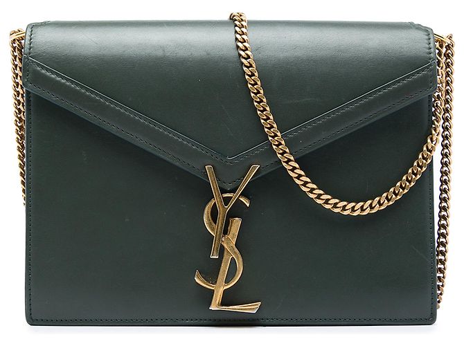 Bolsa Saint Laurent Cassandra com fecho monograma em couro de bezerro liso verde
