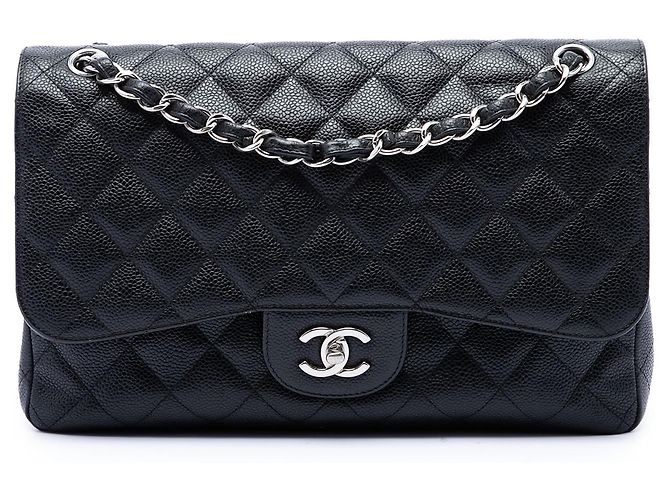 Chanel Black Jumbo Classic Caviar Double Flap Schwarz