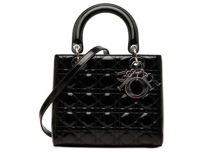 Dior Black Medium Patent Cannage Lady Dior Nero