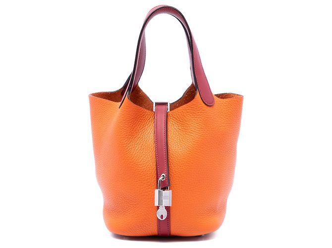Hermès Orange Bicolor Clemence and Swift Picotin Lock 18