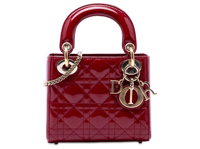 Dior Red Mini Patent Cannage Lady Dior Vermelho Bordeaux
