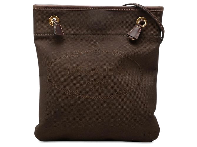 Prada Borsa a tracolla in tela Canapa logo marrone Marrone scuro