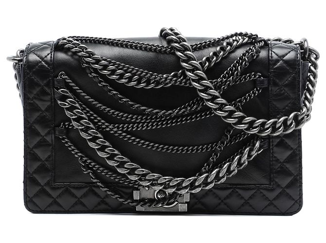 Chanel Black Paris Dallas Medium Lambskin Enchained Boy Flap Noir