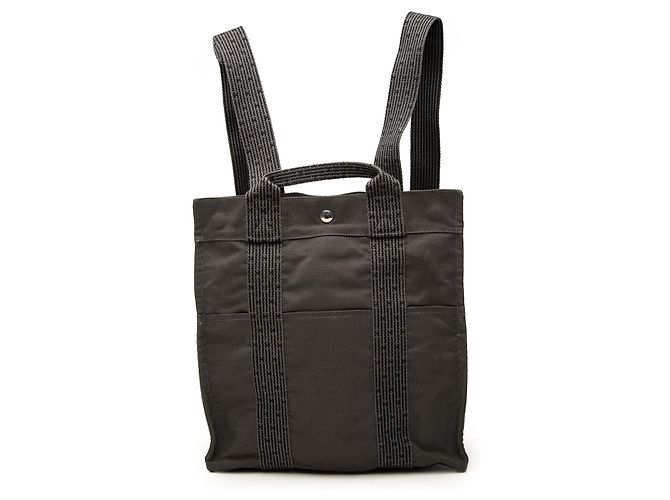 Hermès Herline Rucksack MM aus grauem Canvas Braun