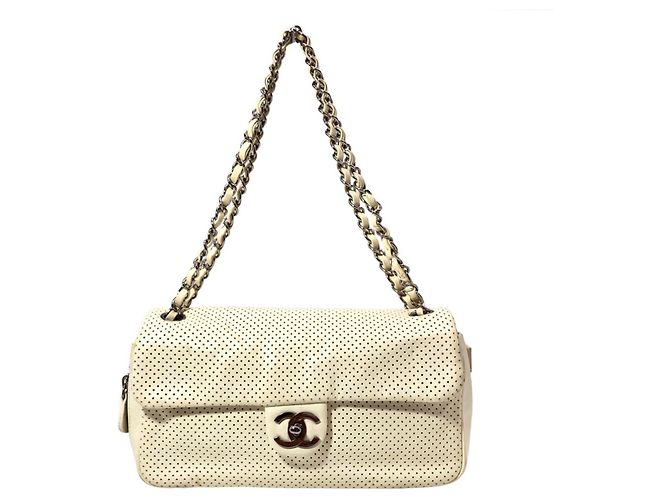 Borsa a tracolla con catena Chanel verde e bianca Bianco