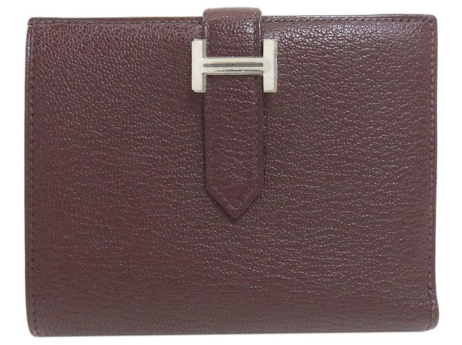 Hermès Hermes Bearn Compact Bi-fold Wallet Dark red