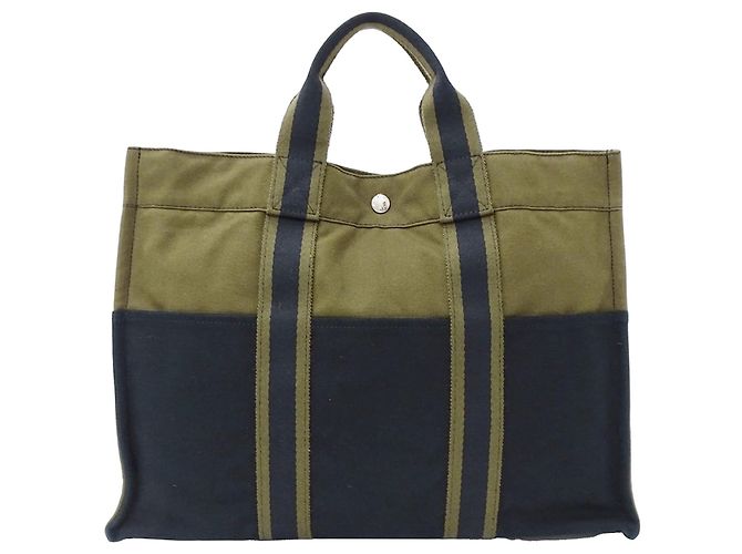 Hermès Borsa Hermes Fourre-Tout Tote MM Verde Cachi Blu navy
