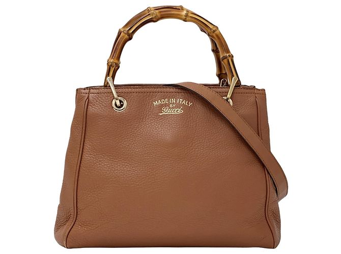 Bolsa de mão em couro Gucci Bamboo Marrom