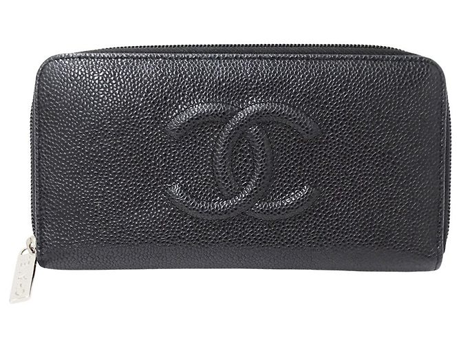 Cartera larga Chanel de piel de becerro granulada negra Negro