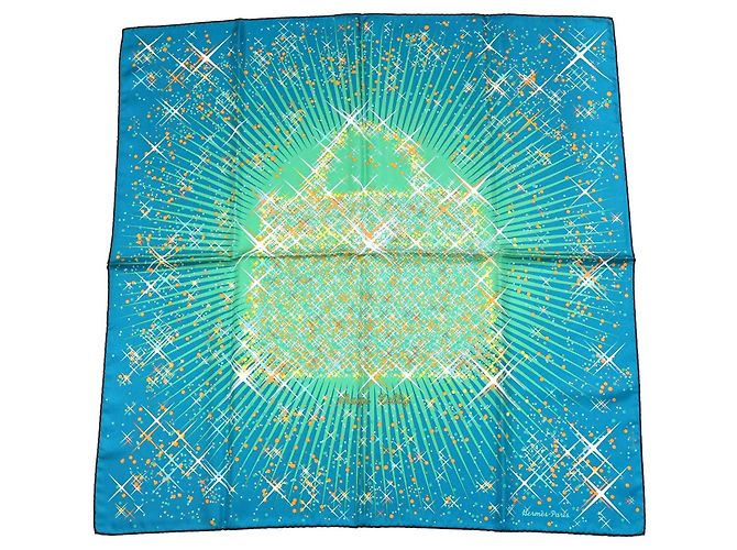 Hermès Magic Kelly Dimitri Rybaltchenko 90cm Seidentuch Blau Grün Weiß Orange Gelb