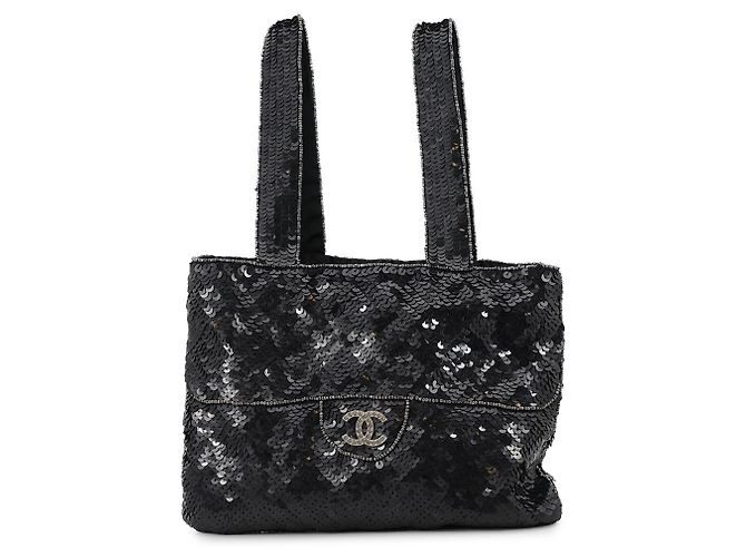 Mini borsa a mano Chanel nera con paillettes e perline Nero