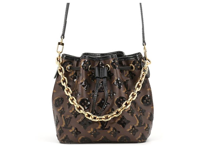 Noe Bolso de hombro Louis Vuitton Monogram Sequin Castaño Negro Monograma