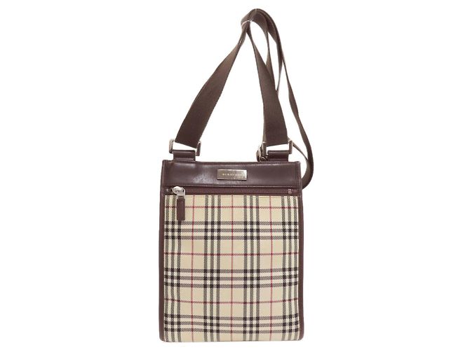 Borsa a tracolla lunga Burberry Check Marrone Beige