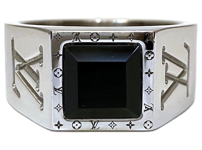 Louis Vuitton Ring Schwarz Silber Lackleder