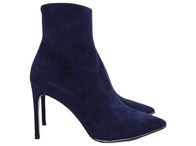 Rene Caovilla  René Caovilla Embellished High-Heel Ankle Boots in Navy Blue Suede
